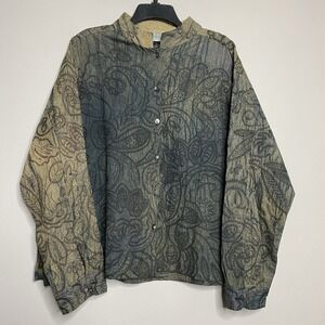 Chicos Jacket Womens Size 3 ‎ XL Cotton Embroidered Floral Button Up Shacket